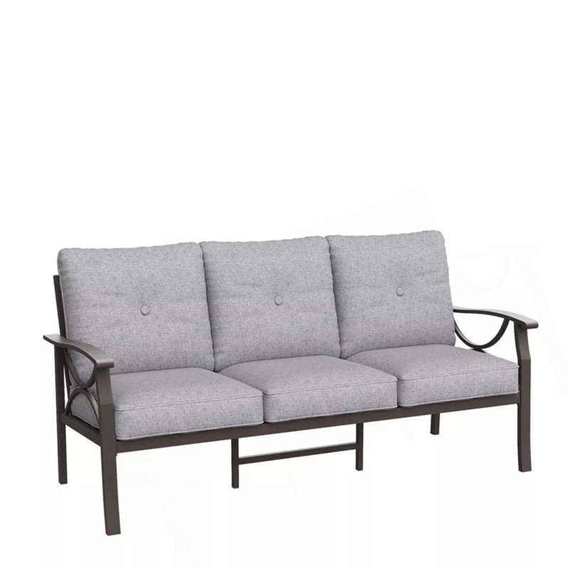 70" All-Weather Metal 3-Seat Patio Sofa, Gray+ khaki, Gray+ khaki