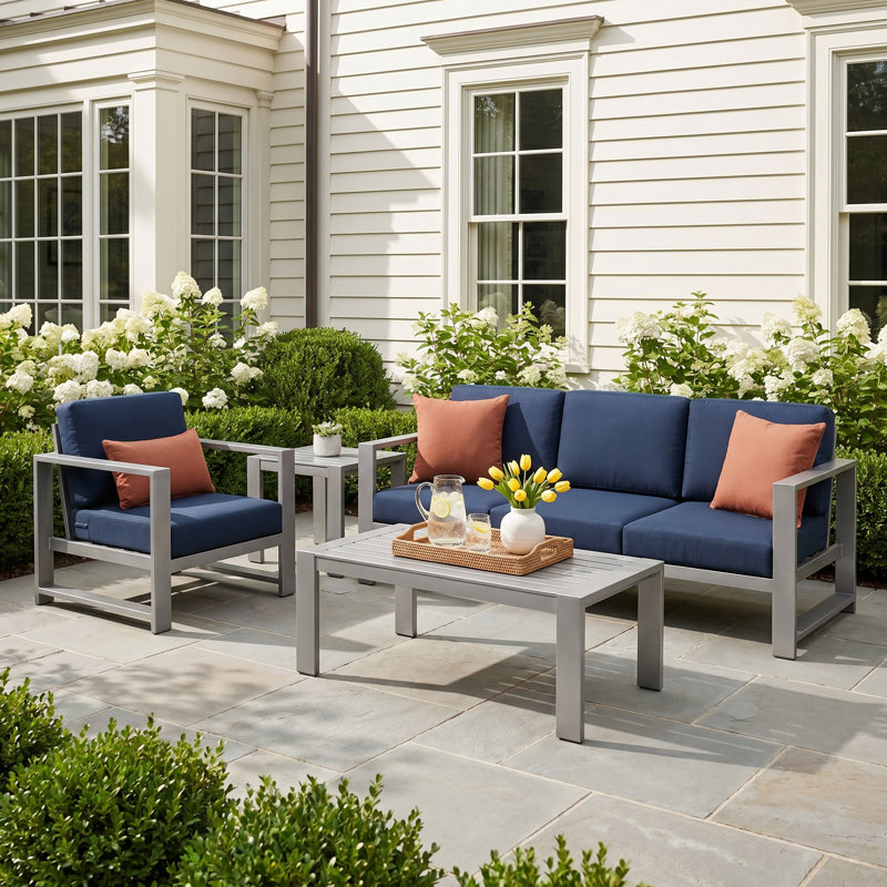 Dulcie 4-Person Seating Set With Sunbrella® Cushions, Canvas Navy Sunbrella® Canvas