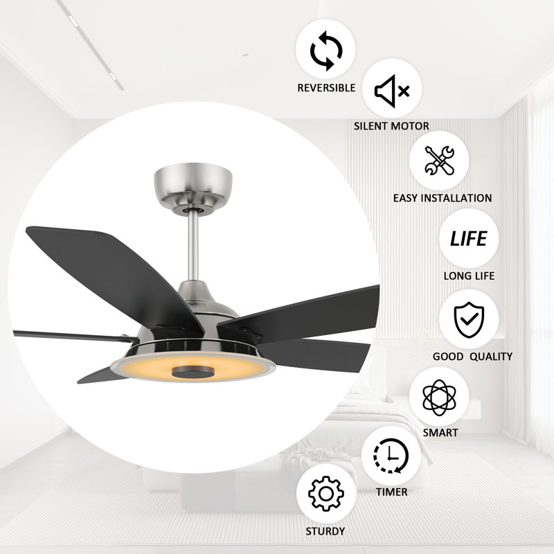 Alceo 52'' Ceiling Fan with LED Lights, Silver