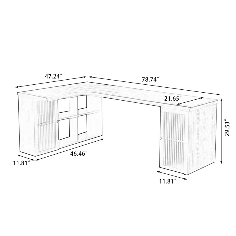Bureau en bois massif en forme de L brun noisette, H 29,53 po x l 78,74 po x P 47,24 po, Retour à gauche