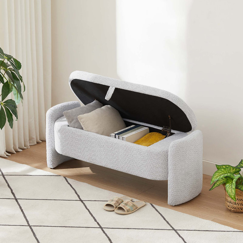 Banc de rangement ovale en tissu polaire, Gris