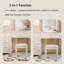 Coiffeuse 2-en-1 American Vintage 120 cm – Structure en bois de bouleau, meuble en panneaux de particules de bois massif, miroir de rangement dissimulé, pieds de style colonne romaine, table de maquillage et bureau