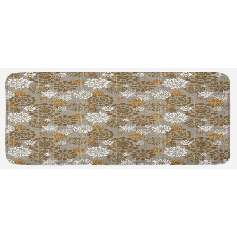 Tapis de cuisine à motif de fleurs ornementales à motif diagonal