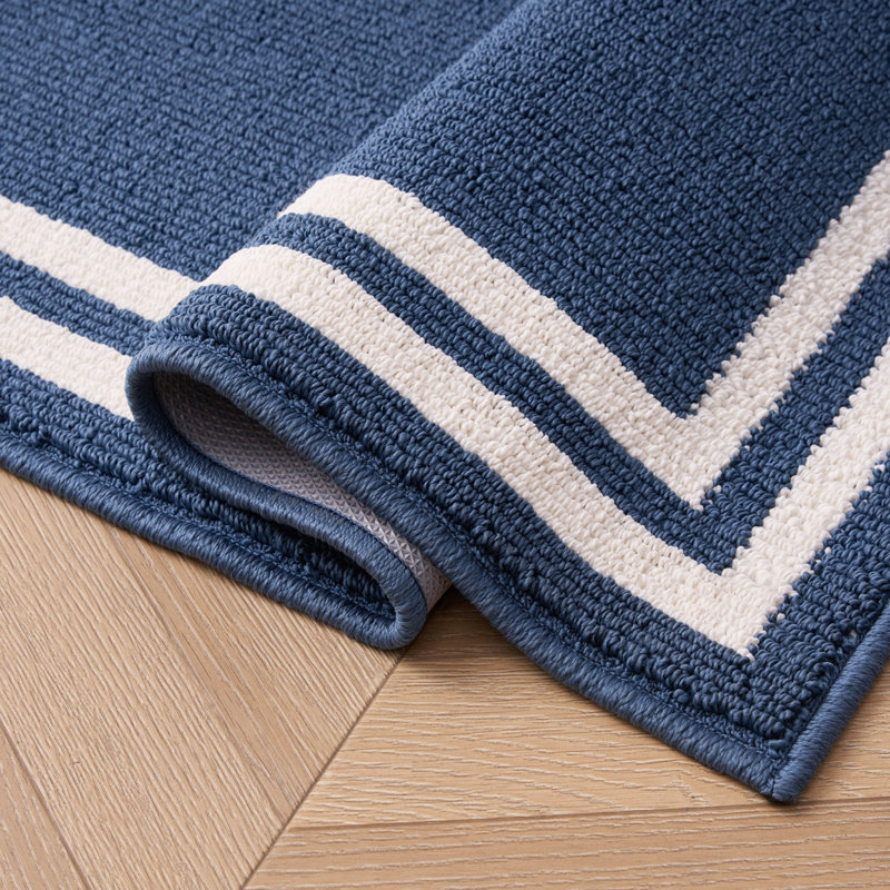 Debbie Machine Woven Synthetic Area Rug in Blue/White, Runner 2'2" x 6', Dusty Navy/Natural