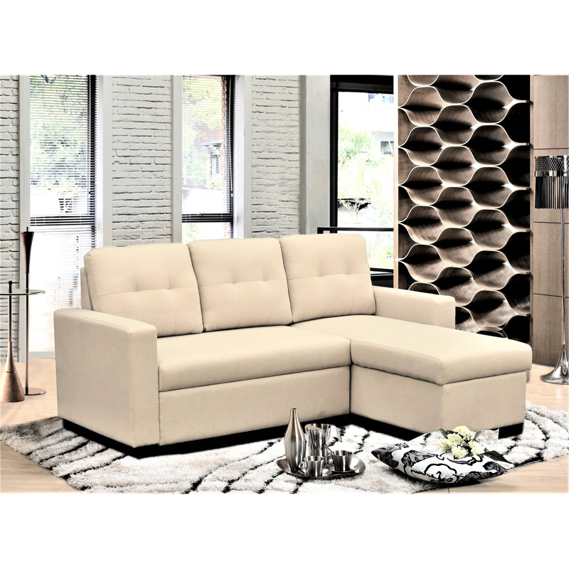 Canapé d'angle beige polyvalent en forme de L avec couchage 3 places, pour 3 personnes