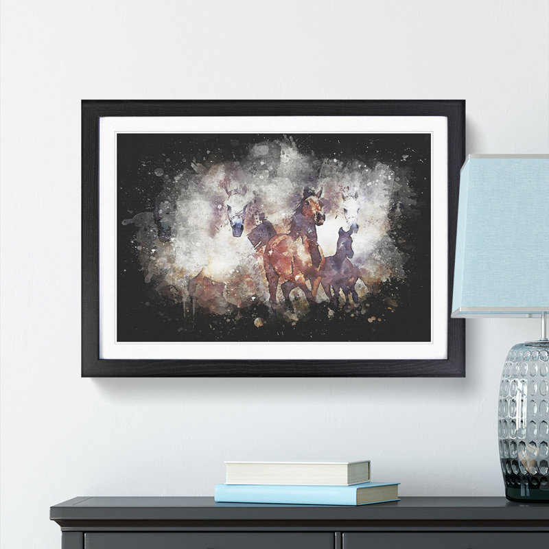 Galloping Horses - Picture Frame Graphic Art Print, 24cm H x 33cm W x 2cm D, Black Framed