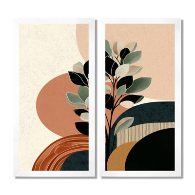 «Black and Green Bohemian Minimalist Plant», reproduction d'art sur toile, art mural botanique noir 2 pièces