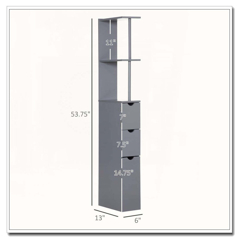 Armoire de rangement de 54 po de hauteur avec tablette à 2 niveaux et tiroirs, rangement de plancher étroit