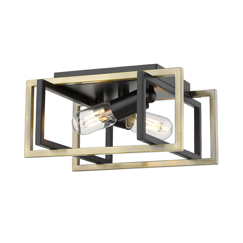Plafonnier encastré 2 lumières Isiah , Noir mat, Laiton vieilli