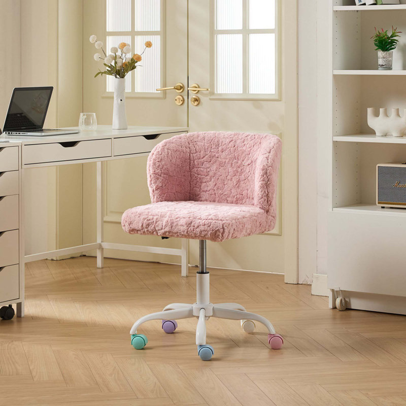 Chaise de bureau pivotante réglable avec base en métal, Rose