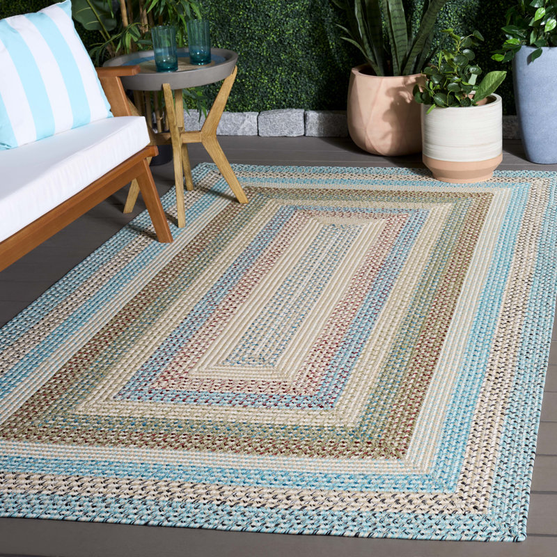 Tapis tressé intérieur / extérieur beige / bleu clair 322, Rectangle de 5 pi x 8 pi