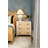 Iron Tabletop Mirror in Aged Gold Finish on White & Gray Marble Base