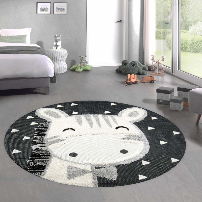 Fallston Machine Woven Black/Ivory Rug, Round 160cm