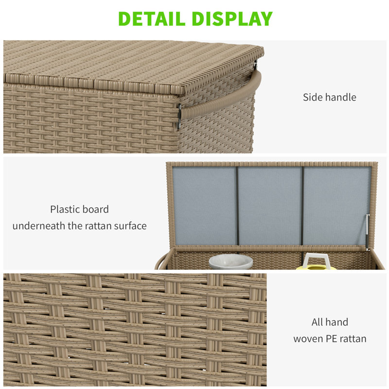 Large Brown Wicker Plastic Deck Box with Wheels