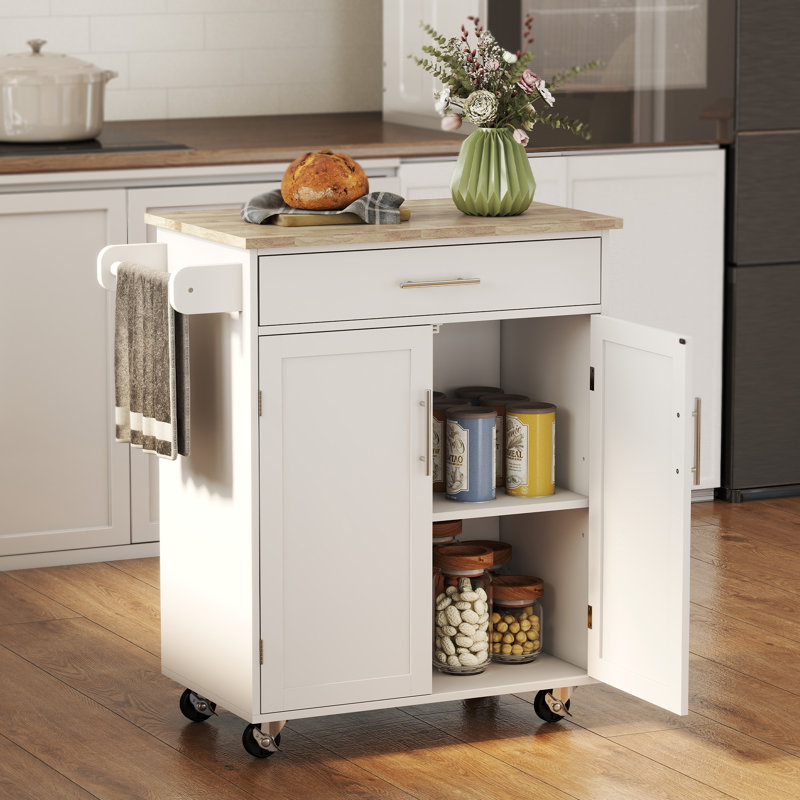 Cheng Solid Wood Top Kitchen Cart, White