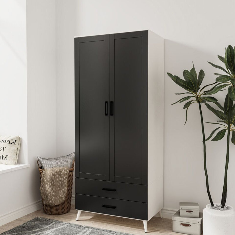 Bosse Solid Wood Wardrobe, White Black