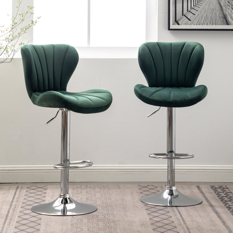 Siège pivotant rembourré réglable, de 2, siège avec revêtement en tissu velouté et rembourrage en mousse, réglable en hauteur pivotant sur 360 °, élégant design à 2 lignes verticales - siège épais, hauteur, apparence de la chaise