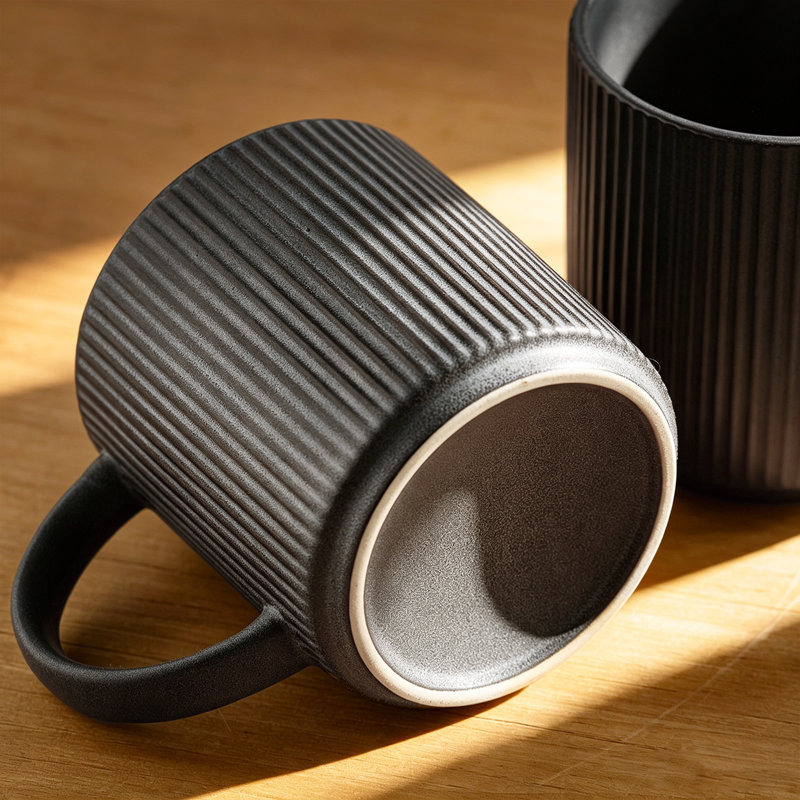 Ensemble de 6 tasses en grès 6 pièces, gris anthracite mat, 12 oz, Gris anthracite mat mat