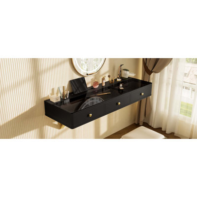 47" Floating Shelf With Drawer, Multi-Purpose Wall-Mounted Vanity Table,Mounted Desk,Floating Table For Bedroom,Bathroom,Hairdressers