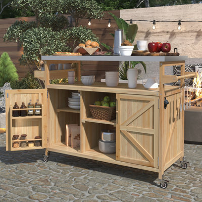 Îlot de cuisine extérieur, chariot à roulettes et armoire de rangement, support à épices, support à serviettes pour la cuisine et le barbecue