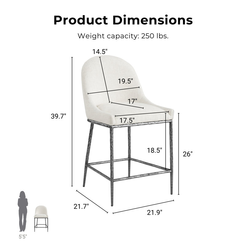 Chaise incurvée à hauteur de comptoir en acier forgé martelé à hauteur de comptoir Lalia, Gris mat