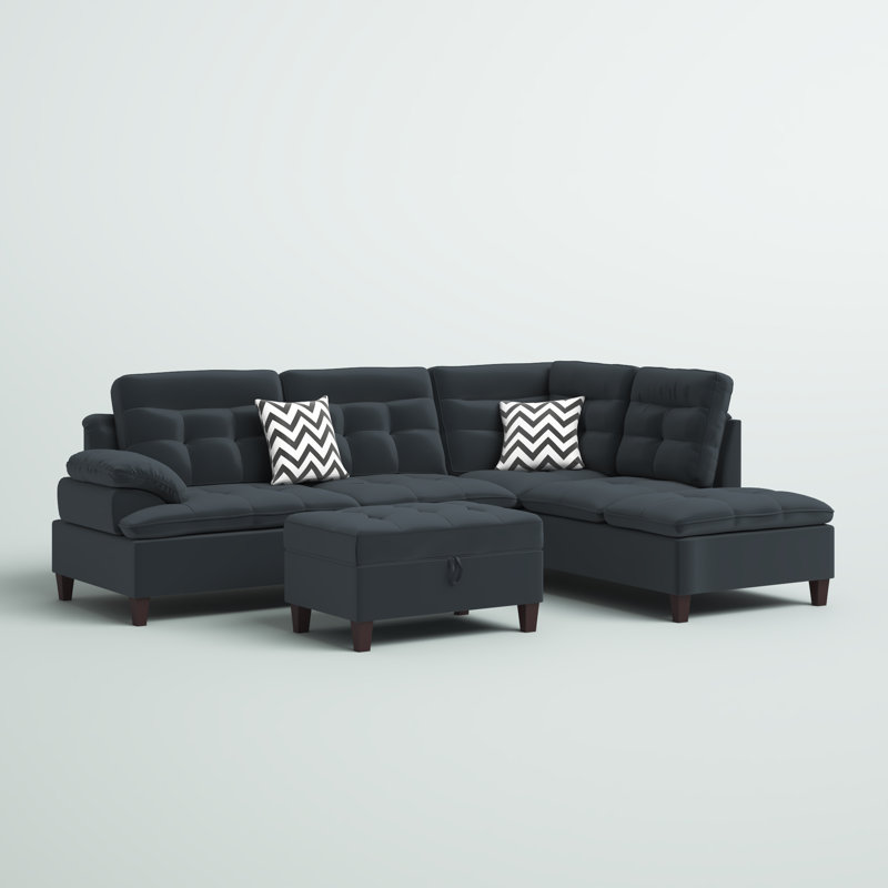 Hardesty Upholstered L-Shaped Sectional Left Hand Facing, Black Polyester Blend