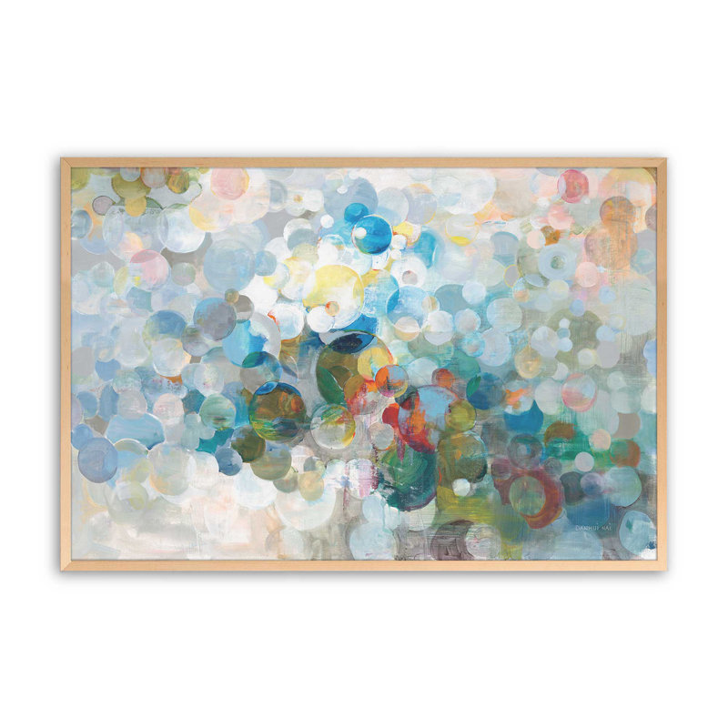 Imprimé fantaisie de bulles vives, H 19 po x l 25 po, Reproduction encadrée sans passe-partout, Érable brut
