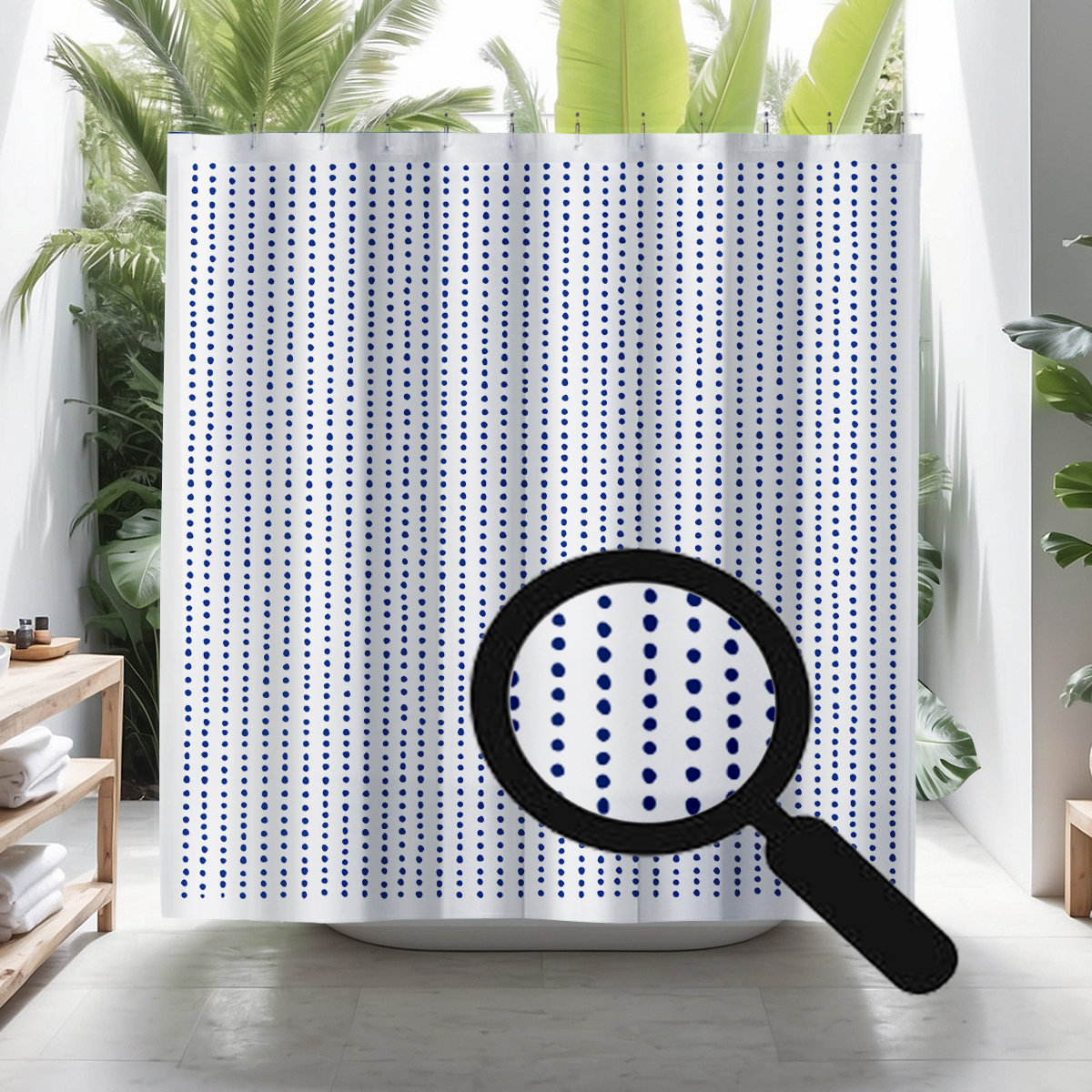 Thora Dots Mid-Century Shower Curtain, Navy
