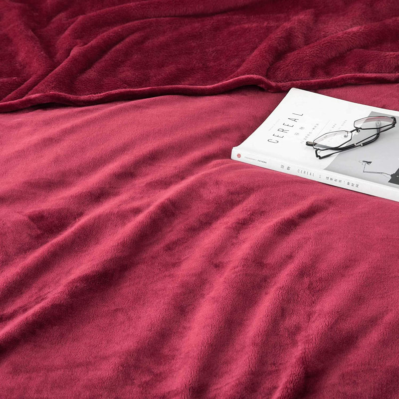 Zygi Reversible Mink Faux Plush Fur Fleece Throw/ Blanket, 240 x 200cm, Burgundy