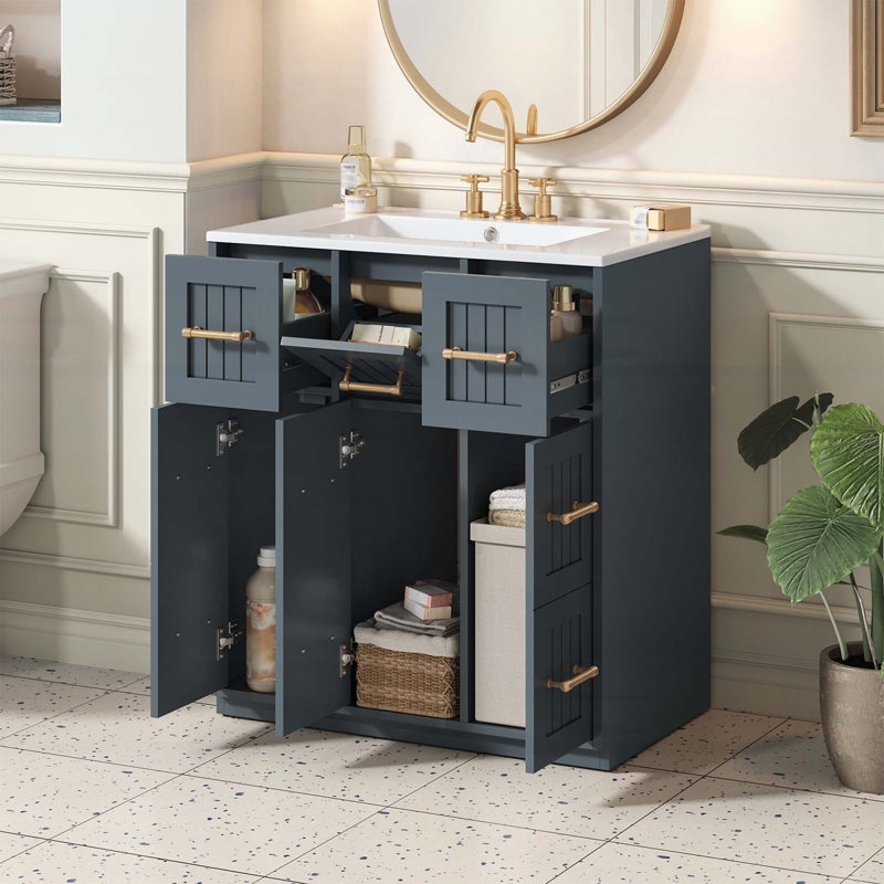 Meuble-lavabo de 30 pouces avec lavabo sous-comptoir, Bleu