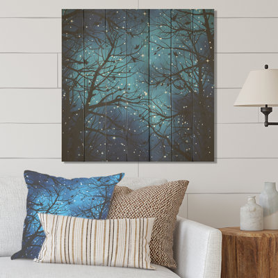 Arbre au clair de lune bleu Revery II - Arbre sur bois