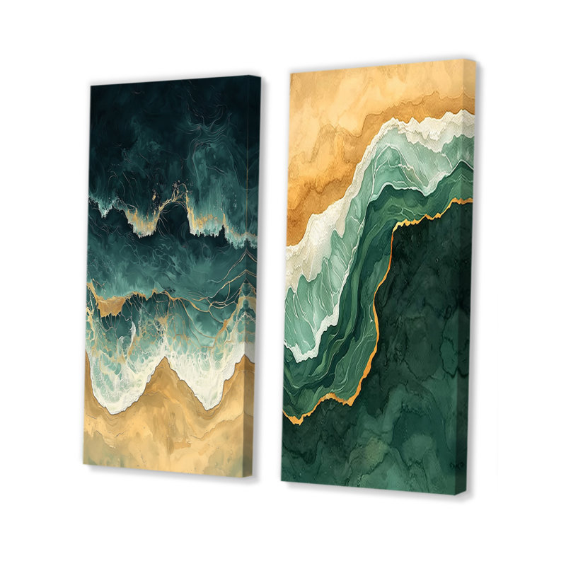 Emerald Beach Areal View I - Collection d'art mural côtier 2 panneaux, H 40 po x l 41 po, Toile tendue