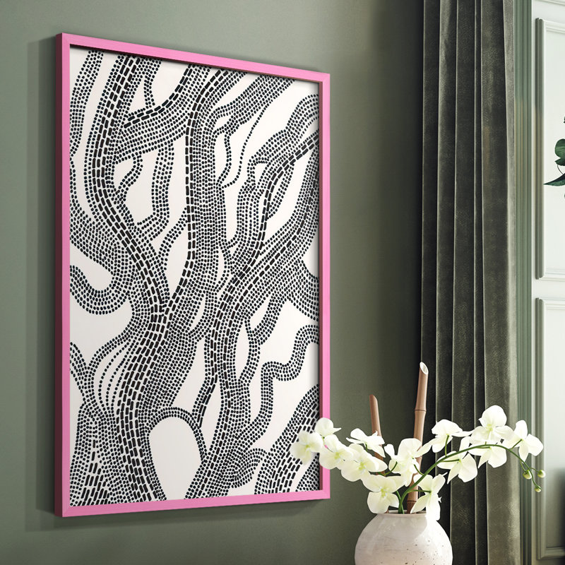 «Dots and Dash I», reproduction encadrée - bois massif, Cadre photo rose simple, H 10 po x l 8 po