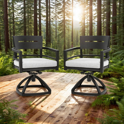 2 chaises de patio pivotantes en aluminium pour l'extérieur avec coussins en tissu Sunbrella d'extérieur, noir Ember