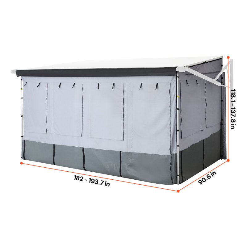 RV Awning Sun Shade Room - Compatible with 16 -17 ft Awnings, RV Awning Sun Shading Room with Door & Ventilated Mesh Windows, Sunproof & Windproof Three-Sided Enclosure Tent for RV Camping