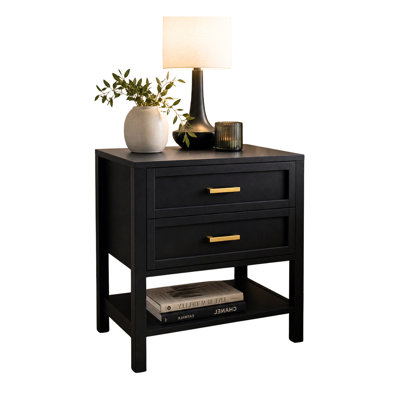 Elora 2 Drawer Nightstand, Bedside Table with Storage Drawers, Night Stand for Bedroom, End Table or Side Table for Living Room, 15.5" D x 23.6" W x 24.2" H, Black