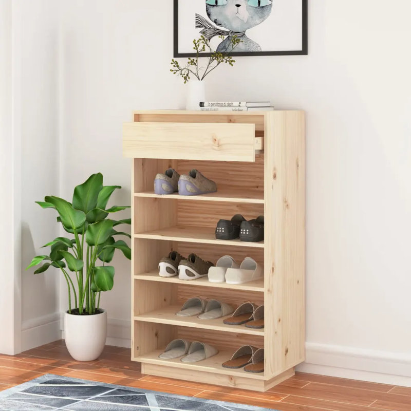 10 Pair Solid Wood Shoe Storage Cabinet, Oak