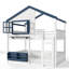 Lit superposé double / lit mezzanine avec bibliothèque, L 78,58 po x l 56,37 po x H 84,17 po, bois de pin + contreplaqué + panneau de fibres à densité moyenne, 3 pièces, blanc et bleu