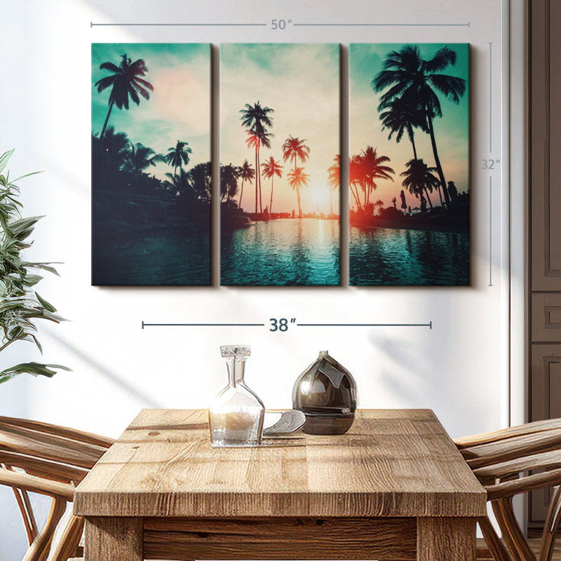 «Soft Sunset Over Palm Trees» sur, H 32 po x l 50 po x P 1,25 po