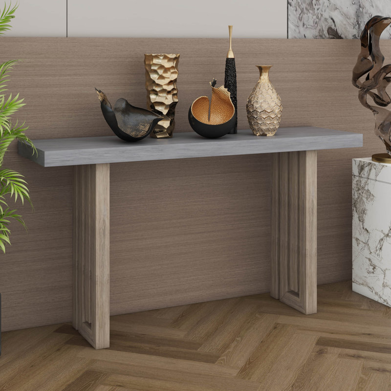 Console avec formes latérales uniques, canapé de vestibule moderne, panneau de fibres à densité moyenne avec plateau en placage de chêne, table de vestibule
