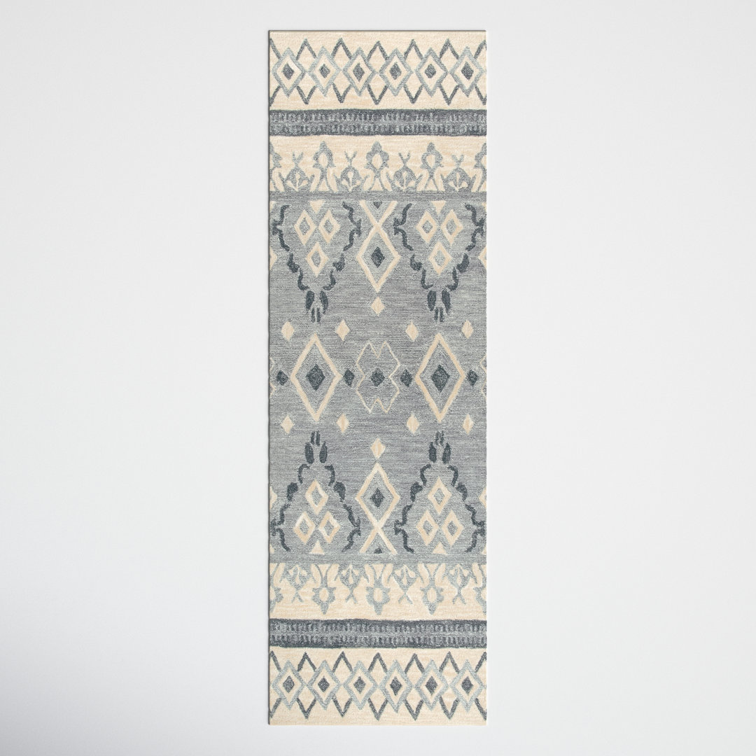 Eliger Handmade Tufted Wool Gray/Ivory Area Rug Alcott Hill® Rug 