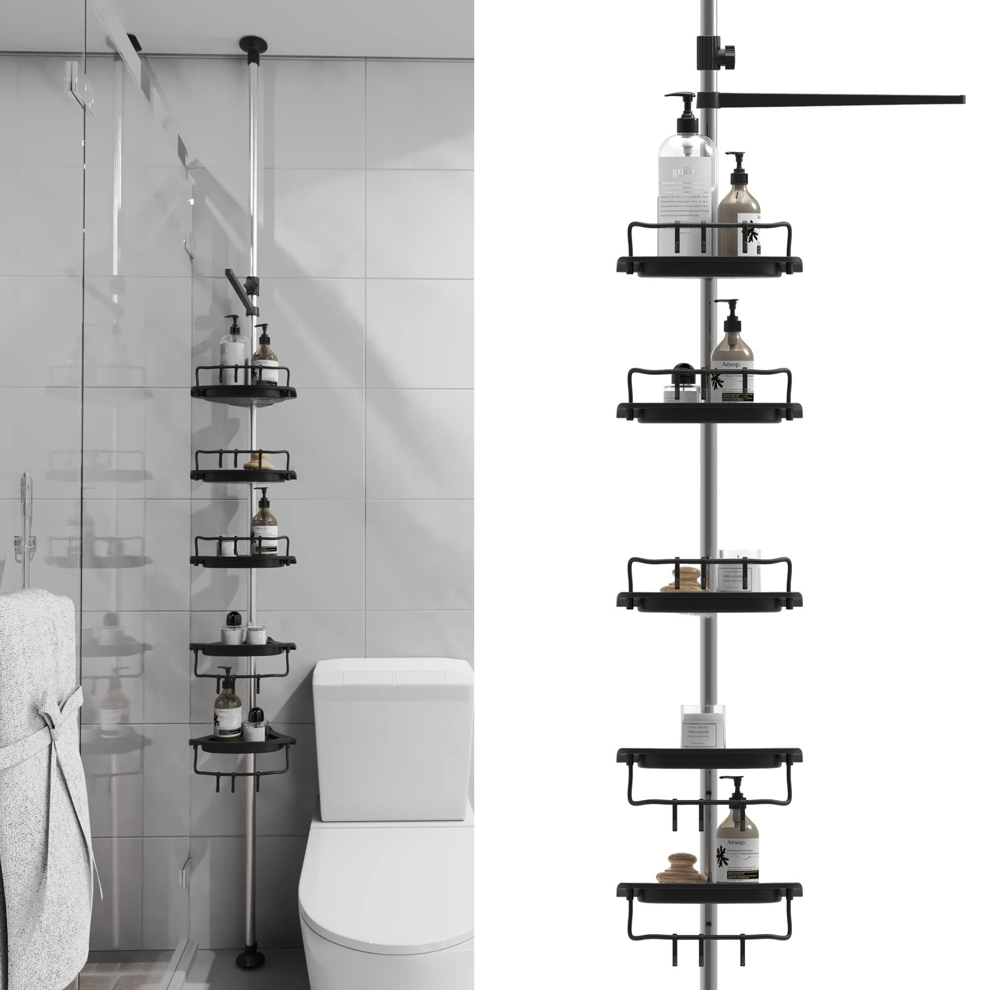 4 Shelves Bathroom Shower Storage Constant Tension Corner Pole Caddy  Organizer