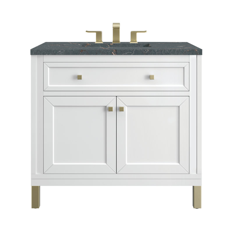 Chicago 36' W Single Vanity, Glossy White, Parisien Bleu, 8" Widespread