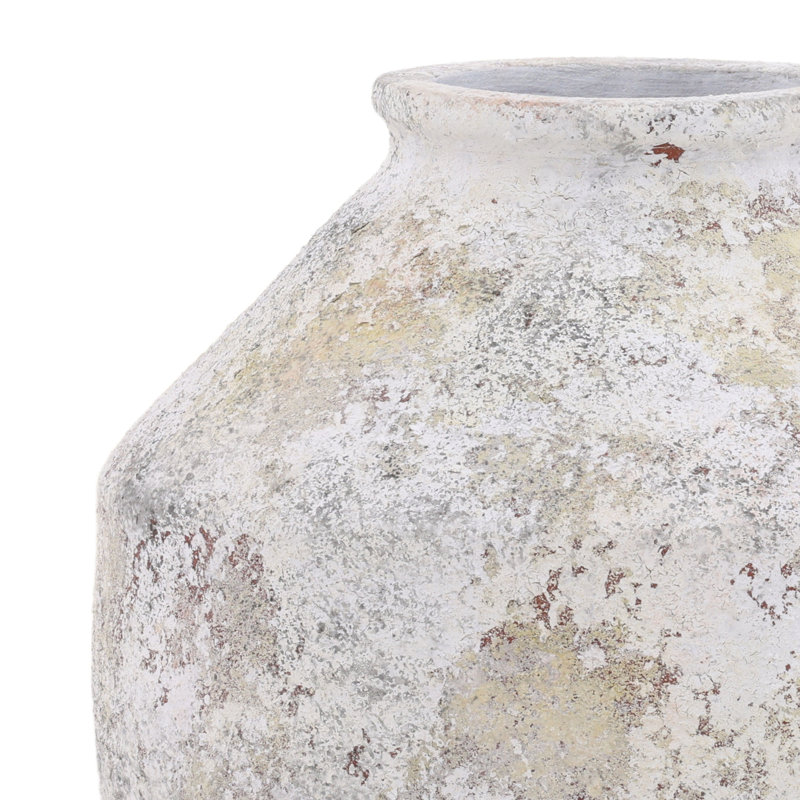 Halina 18" Tall Terracotta Vase, Distressed White