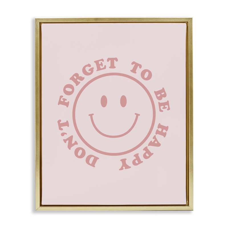 «Don't Forget Be Happy» par CAD Designs, Cadre flottant métallique doré, H 21 po x l 17 po
