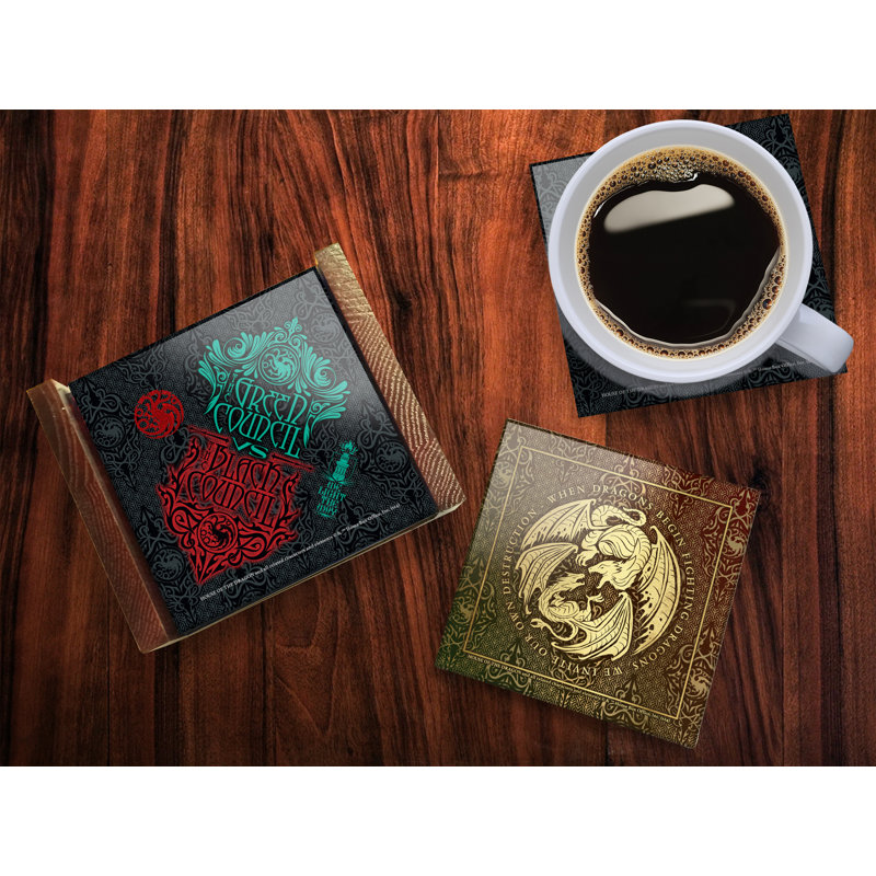 (Symboles) Ensemble de sous-verres en verre Starfire, Maison du dragon / noir contre vert