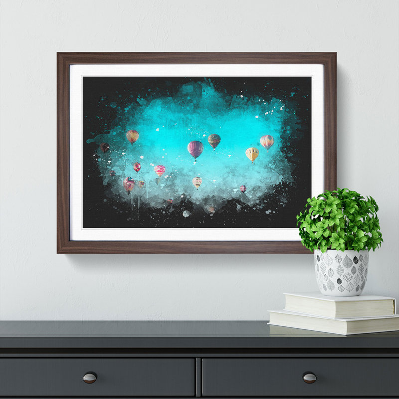 Going up in a Hot Air Balloon - Picture Frame Graphic Art Print, 33cm H x 45cm W x 2cm D, Walnut Framed