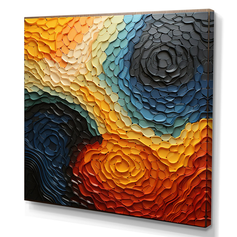«Teal Orange» Op Art Rhythmic Illusion I, H 16 po x l 16 po x P 1 po, Toile tendue