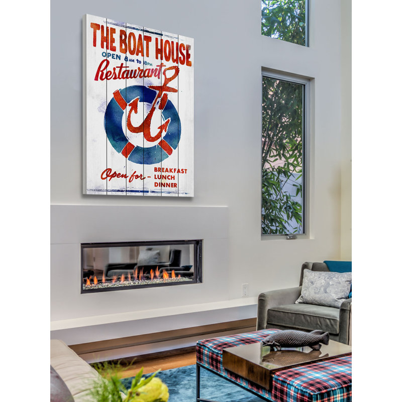 «The Boathouse Restaurant», reproduction d'art sur bois blanc, H 24 po x l 16 po