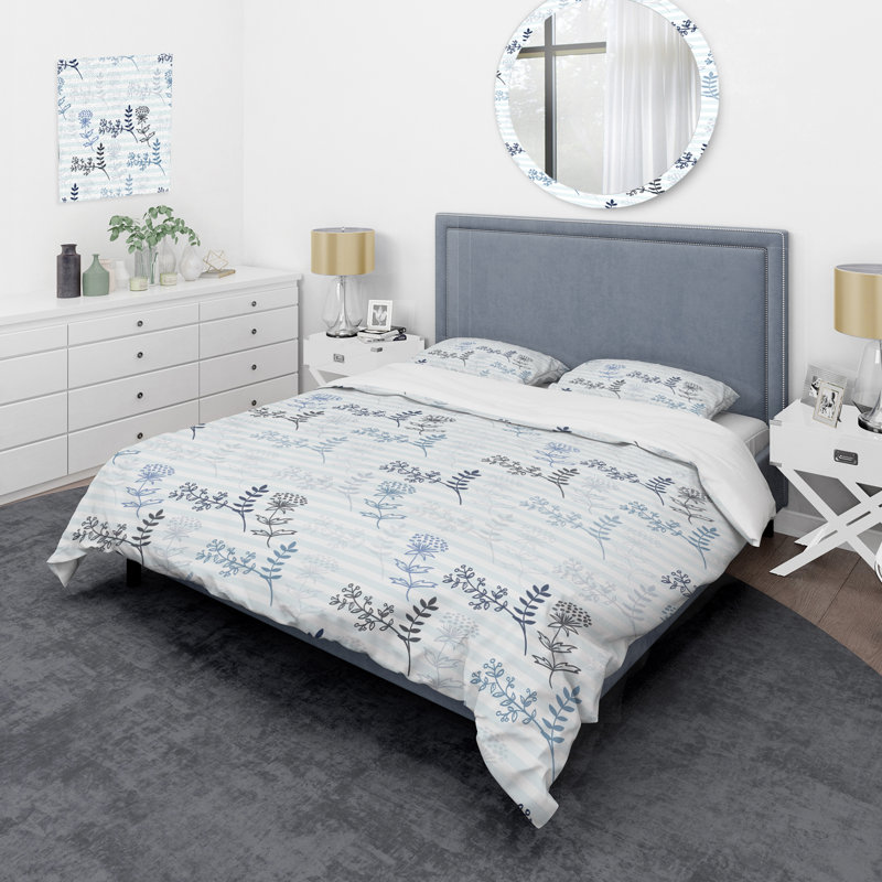 Motif à rayures blanches et bleues - Ensemble de housse de couette abstrait - Polyester en microfibre